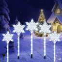 Snowflake Solar Christmas Pathway Lights, Set of 5 LED Outdoor Stake Lights, Waterproof Christmas Decorations for Garden, Yard, Lawn, Walkway, Patio Decor (5pcs Cold White)