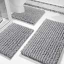 Yimobra Bathroom Rug Set 3 Piece, Extra Soft Absorbent Chenille Toilet Mat with U-Shaped Rug, Fluffy Shaggy Machine Washable Non-Slip Bath Mats for Shower Tub Bathroom, Grey (24"x17" + 24.4"x20.4" + 31.5"x19.8", Light Gray)