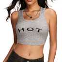 Women's Letter Print Sleeveless Tank Top Scoop Neck Slim Fit Crop Tops Shirts (S)