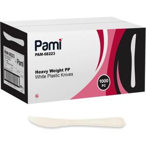 PAMI 1000-Pack Durable Heavy Weight Disposable Plastic Cutlery for Parties Weddings Catering (Knives Regular White)
