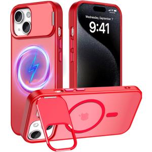 Innaght Magnetic for iPhone 15 Case with Stand,Compatible with MagSafe,Rugged,Heavy Duty,Protective case Kickstand,[Built-in Invisible Stand],Red