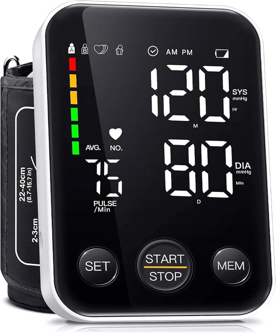 Oklar Blood Pressure Monitor Upper Arm Monitors for Home Use BP Machine Sphygmomanometer with 2x120 Reading Memory Adjustable Arm Cuff 8.7"-15.7" Large Display with LED Background Light Storage Bag