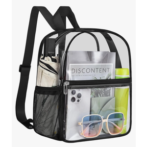 Clear Backpack Stadium Approved 12×12×6 Clear Mini Backpack Small Transparent Backpack for Concert, Beach, Work, Travel & Sporting（Black）