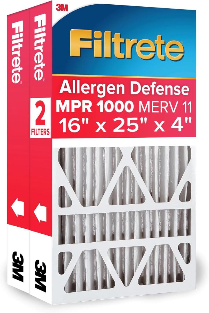 Filtrete 16x25x4 AC Furnace Air Filter, MPR 1000, MERV 11, Fits Lennox & Honeywell Devices, Allergen Defense, Electrostatic Air Cleaning Filter, 2-Pack (Actual Size 15.88x24.56x4.31 in)