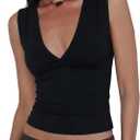 Women Deep V Neck Tops Sexy Sleeveless Crop Top Stretchy Trendy Going Out Tank Top Cute Summer Clothes, XS