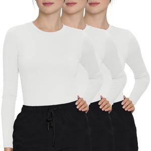 3 Pack Scrub Undershirts Long Sleeve Women, Comfortable Underscrub for Nurse High Crew Neck M