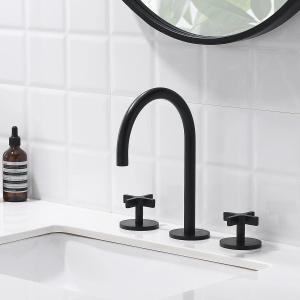 Matte Black Bathroom Faucet, Indare 8-inch Brass Widespread Faucet for Bathroom Sink 3 Holes with Pop-up Drain Assembly and Supply Lines Preassembled, 110101-PB