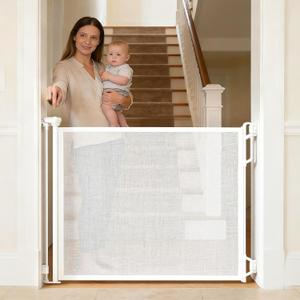 SPACEANY Retractable Safety Baby Gate or Mesh Dog Gate,Durable Portable Mesh Retractable Gate,Easy to Use for Stairs, Doorways, Hallways, Indoor, Outdoor, 33.5" Tall, Up to 45" Wide, White