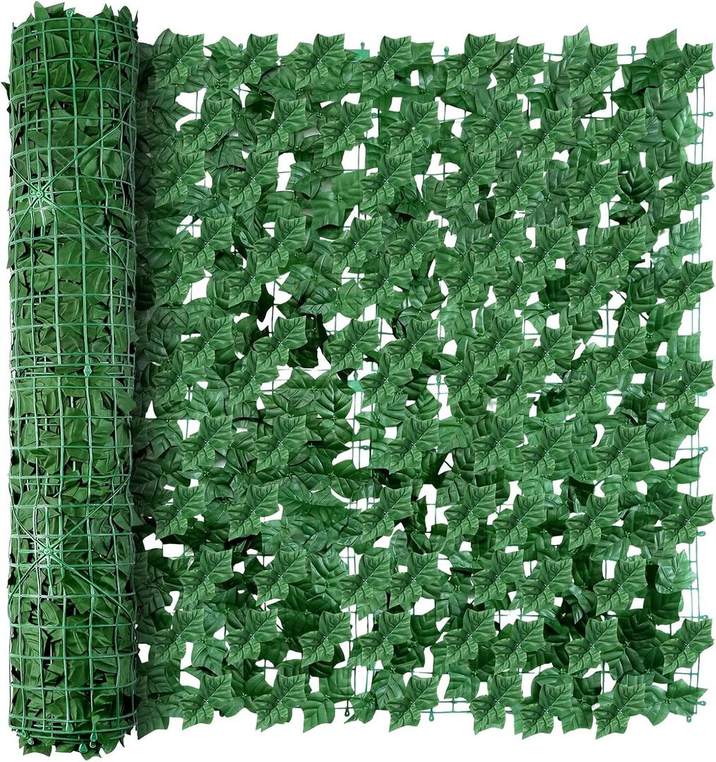 Artificial Ivy Privacy Fence Wall Screen, 39 x 118 in Garden Fake Hanging Plants Vines, Aesthetic Faux Greenery Garland Leaves with Strengthened Joint Prevent Leaves Falling Off for Outdoor Decor