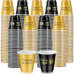 Ziliny 100 Pcs 40th Birthday Plastic Shot Glasses 2 oz Cheers to 40 Years Disposable Cups Bulk for Women Men Happy Birthday Anniversary Wedding Party Decorations Favors