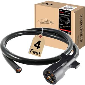 7 Way Trailer Cord,4FT Heavy Duty 7 Way Trailer Plug Inline Cord Wire Harness Cable Double Prongs Connector 7 pin Trailer Wiring Harness 4 Feet for Camper Blade Molded RV Cable Wire(4ft)