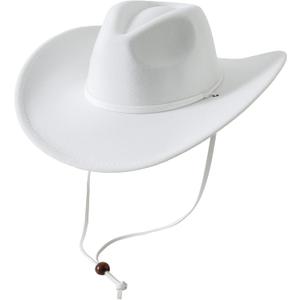 Lanzom Women Men Retro Felt Wide Brim Western Cowboy Cowgirl Hat Dress Up Hat with Wind Lanyard (Medium-Large, White)