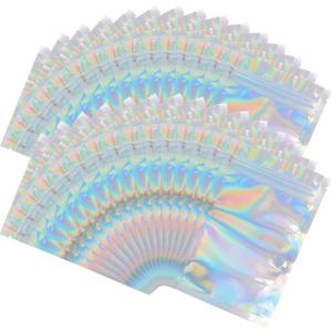 100 Pieces Mylar Holographic Resealable Bags - 4 x 6" Smell Proof Bags, Foil Pouch for Party Favor Food Storage (Holographic Color, 4 x 6 Inch)