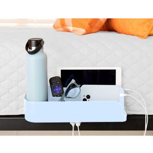 Squirrel-Bedside Perch, Floating Organizer with USB-C & A Charging Ports, Great Bedside Shelfie, Gift for teens and college freshman, for Gamers, Dorm room gifts. Assembly in 1 minute. Light Blue