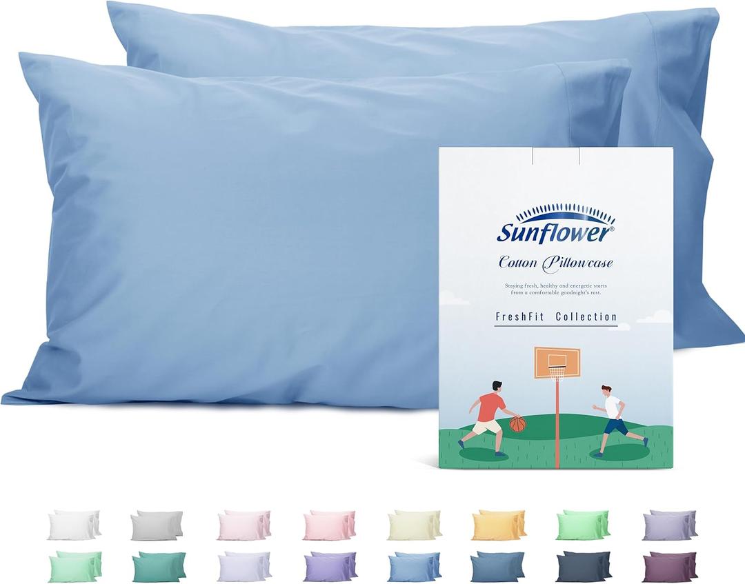Sunflower King Pillowcases Set of 2, 100% Cotton King Size Pillow Cases 2, 2040 inches Placid Blue, Soft and Breathable