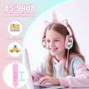 QearFun Kids Unicorn Headphones with USB C for Girls with Microphone, 85/94dB Safe Volume Limiter, Tangle-Free Cord, Share Port, Foldable Sparkly Wired Headset for School, Travel, Tablet, iPad