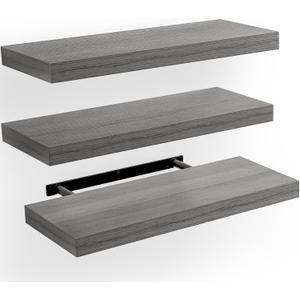 AMADA HOMEFURNISHING Floating Shelves, Wall Shelves for Bathroom/Living Room/Bedroom/Kitchen Decor, Grey Shelves with Invisible Brackets Set of 3 - AMFS07G (15.7 Inches)