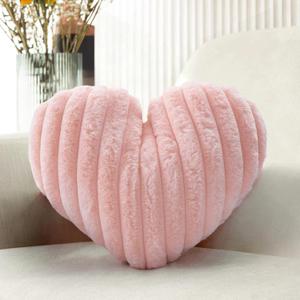 Nmkopzy 16 Inch Heart Pillow Cute Soft Decorative Throw Pillows, Heart Shaped Fluffy Faux Fur Pillows Cushions for Couch Sofa Bed Bedroom Room Home Decor Aesthetic (1, Pink, Medium-16 x13)