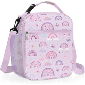 Clastyle Rainbow Insulated Kids Lunch Bag Large Thermal Cooler Bag for Girls Picnic School Toddler Lunch Box Tote,Purple