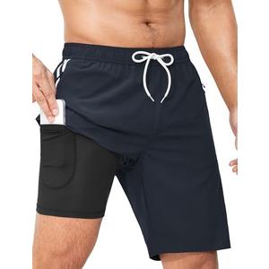 Vogyal Men's Athletic Basketball Shorts - 9" Cool Dry Gym Workout Shorts with Liner and Zipper Pockets size M