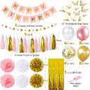 Pink and Gold Birthday Party Decorations for Women with Happy Birthday Banner,Curtains, Butterfly Wall,Circle Dots Garland,Tissue Pompoms,Paper Tassels Garland for Her