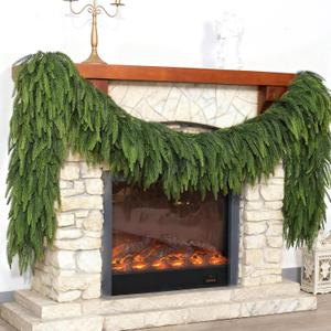 Christmas Norfolk Pine Garlands - 9ft Artificial Garland Faux Green Fake Pine Needles Garland for Fireplace,Table,Window,Stairs,Mante,Holiday Indoor Outdoor Xmas Decor(2PCS)