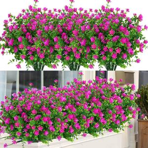 24 Bundles Outdoor Artificial Flowers UV Resistant Fake Boxwood Plants, Faux Greenery for Indoor Outside Hanging Plants Garden Porch Window Box Home Wedding Farmhouse Dcor (Magenta)