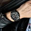 SAPPHERO Mens Watch Waterproof Digital Chronograph Wristwatch with Rubber Strap, 6-Hand Battery-Powered Black Watch for Man Business Casual