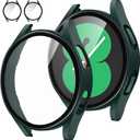 Tensea [2Pack for Samsung Galaxy Watch 5 2022/4 2021 Screen Protector Case 44mm Accessories, Protective Face Cover Built-in Tempered Glass Film Bumper Case (44mm, Green)