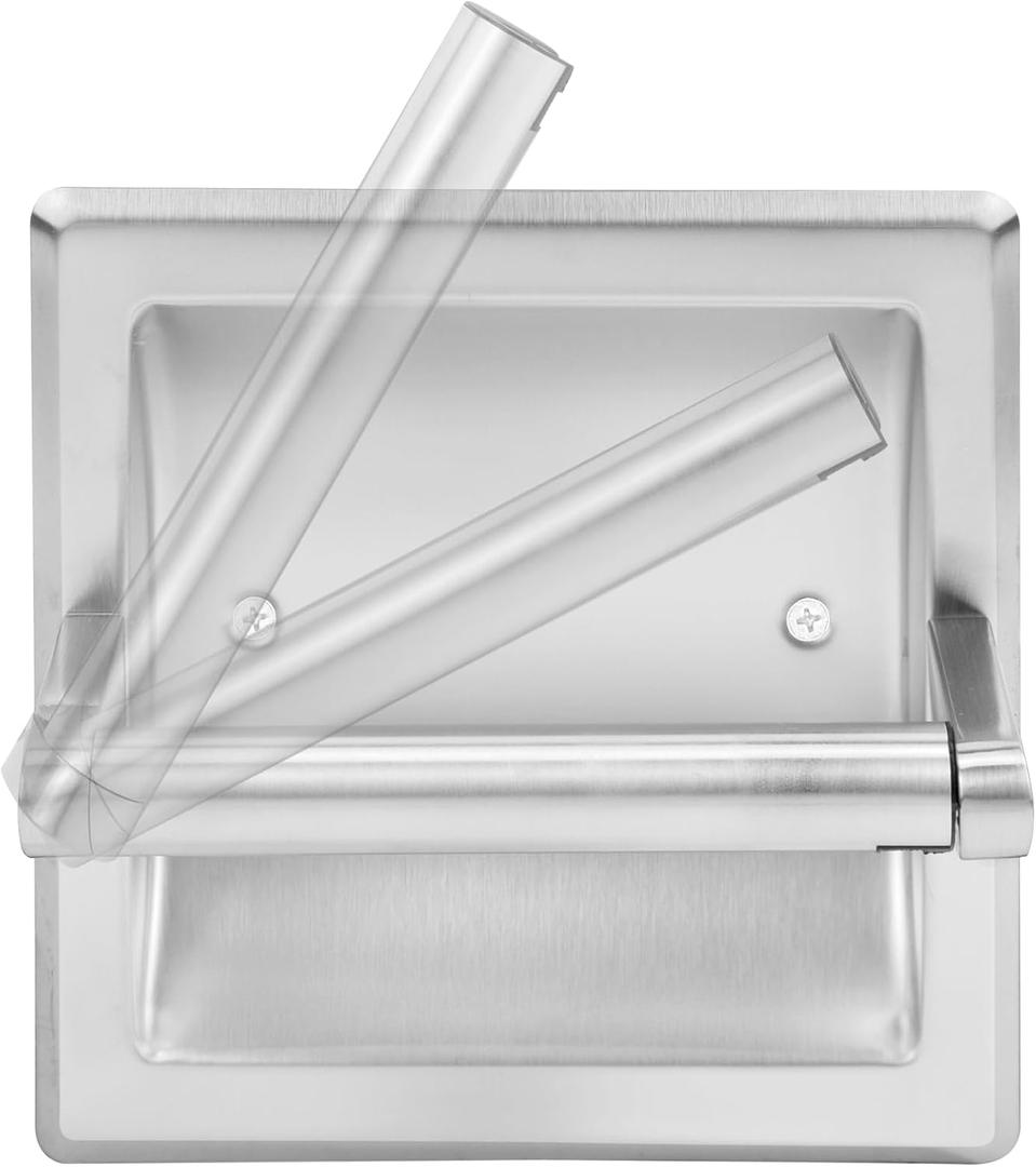 Recessed Toilet Paper Holder for Large Rolls, Pivoting Stainless Steel in Wall Toilet Paper Holder, Wall Mounted Bathroom Tissue Roll Dispenser with Modern Brushed Nickel Finish