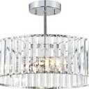 Pevfah Crystal Chrome Ceiling Light, Modern Semi Flush Mount Ceiling Lighting Fixture, Round Hallway Lighting Fixtures Chandelier for Kitchen Entryway Bedroom Dining Room, 3-Light, 15.7 Inch