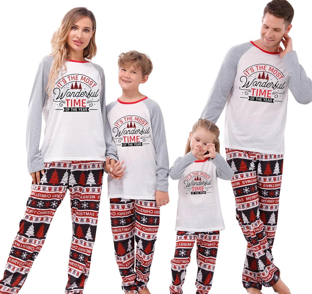 Family Christmas PJs Matching Sets, Cute Holiday Pajamas Printed Top and Pants, Xmas Jammies for Couples/Men/Women (White, XXL)