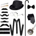 Ishua 1920s Men Costume Accessories, 17 pcs Old Men Gangster Costume Set, Roaring Retro Mens Gatsby Accessories 1920s (Black)