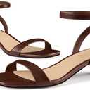 Women Kitten Heel Sandals Ankle Strap Heeled Sandals Square Open Toe Dress Party Shoes (Brown)