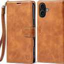 FLIPALM Wallet Case for iPhone 17 Series with Wrist Strap - PU Leather Folio Flip with Credit Card Holder & Kickstand, Protective Cover (Grayish-Brown, for iPhone 17)