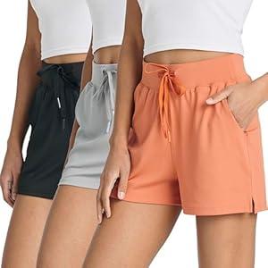 3 Pack Shorts Womens Workout Yoga Athletic Running Gym Shorts Summer High Waisted Sweat Hiking Girls Casual Sports Summer Quick Dri Dry Fit Lounge Ladies Basketball 2.5 3 Inseam Dolphin Active