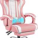 Yaheetech Gaming Chair, Video Game Chair with Massage Lumbar Support and Footrest Height Adjustable Ergonomic Computer Chair with Swivel Seat and Headrest, Pink/White