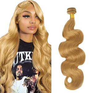 Body Wave Human Hair Bundles Honey Blonde 1 Bundle Light Blonde 22 Inch Human Hair Extension Single 100G Color 27 Unprocessed Brazilian Virgin Hair Double Weft