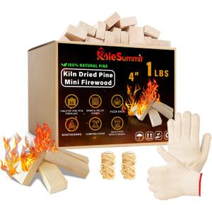 Mini Fire Stick with Fire Starters Gloves 4" Kiln Dried Pine Fire Pit Accessories Firewood Compatible with Wood Stoves, Tabletop Fire Pits, BBQ Grills & Pizza Ovens, 1 lb Box