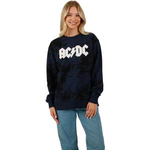 Bioworld ACDC Guitar & Band Logo Crew Neck Long Sleeve Gray Women's Oversized Reversible Pullover Sweatshirt, XXL