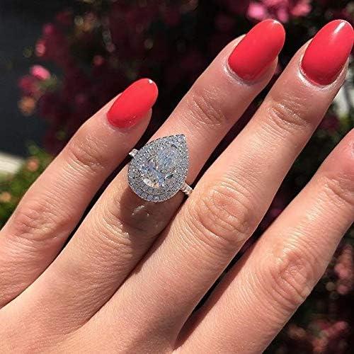 FAONIE White Gold Plated Teardrop Halo Pear Cut Cubic Zirconia CZ Engagement Wedding Ring for Women (8)