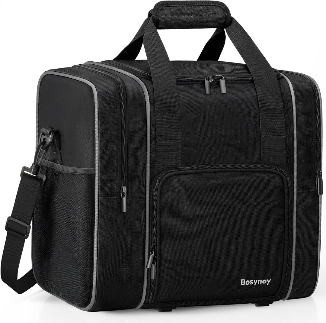 Bosynoy Bowling Ball Bag for Single Ball with Shoe Compartment, 1 Ball Bowling Tote Carrier Fits Shoes Up to Mens Size 14 with Padded Holder & Mutiple Pockets, Black