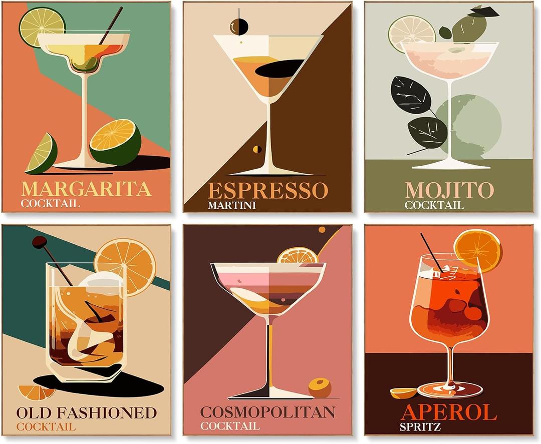 4 Pack Paint by Numbers Kit for Adults Beginners - 8x10 Inch Cocktail Adult Paint by Number Kits on Canvas, Cocktail DIY Acrylic Oil Number Painting Kits for Adults, Perfect for Gift Home Decor