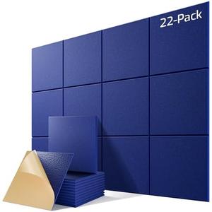 22 Pack Self-Adhesive Acoustic Panels, 12" X 12" X 0.4" High-Density Sound Proof Foam Panels for Walls, Soundproof Wall Panels for Home & Office (Blue)