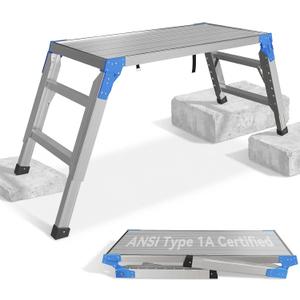 Aparecium Work Platform Height Adjustable, Portable Step Stool Ladder, Folding Aluminum Step Ladder, Type 1A, Heavy Duty 330 Lbs Rated, for Washing Vehicles, Cleaning Windows, DIY, Maintenance Work