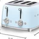 SMEG 4 Slice Toaster TSF03, Retro Stainless-Steel Toaster with Wide Slots for Bagels, 6 Browning Levels, Defrost Reheat Bagel Functions, Dual Controls, Crumb Trays, 1800W - TSF03PBUS - Pastel Blue