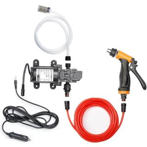 Portable Intelligent Electric Pressure Washer Pump 100W 160 PSI 12V Portable Pressure Powerful Washing Kit with 21.3 Feet PVC Hose for Home, Car, Garden, Projects (100 W-Black Hose)