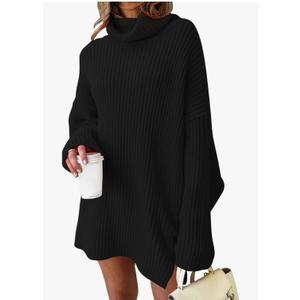 LILLUSORY Womens Turtleneck Oversized Long Sweater Dress 2025 Plus Size Tunic Pullover Knit Winter Dresses, L