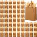 Qilery 50 Pcs Wedding Paper Gift Bags Bulk with Tissue Paper Small Gift Bags with Handle and Tags for Birthday Wedding Mothers' Day Party Business(Brown,7.9 x 3.9 x 9.8'')
