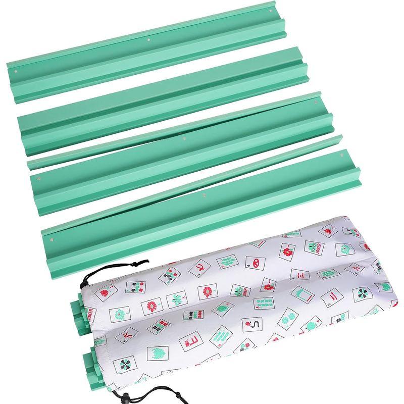 Mahjong Racks with Pushers, Green Wooden American Mahjong Tile Pushers and Racks Set of 4, with White Printed Mahjong Racks Drawstring Bag, Mahjong Accessories (19.68 Inches), 19.68" L x 2.55" W x 1.06" H